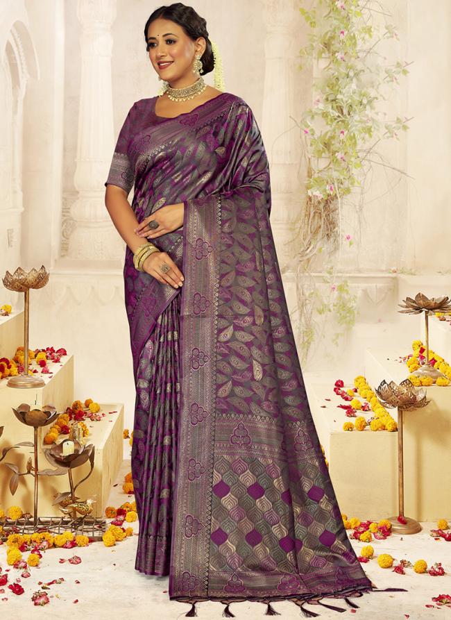 Sattin Silk Magenta Traditional Wear Weaving Saree